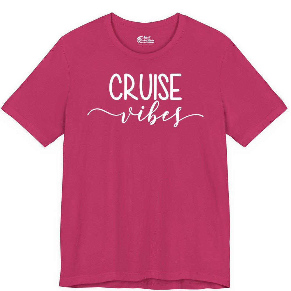Cruise Vibes Shirt - Fun Cruise Vacation Tee for Groups & Parties (Premium Tee) in Berry - Cruise Vibes Modern Script Typography Shirt for Group Cruise Trips