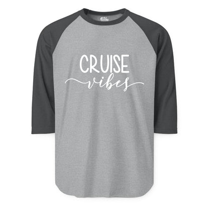 Cruise Vibes Shirt - Fun Cruise Vacation Tee for Groups & Parties (Raglan) in Heather GreyHeather Charcoal - Cruise Vibes Modern Script Typography Shirt for Group Cruise Trips