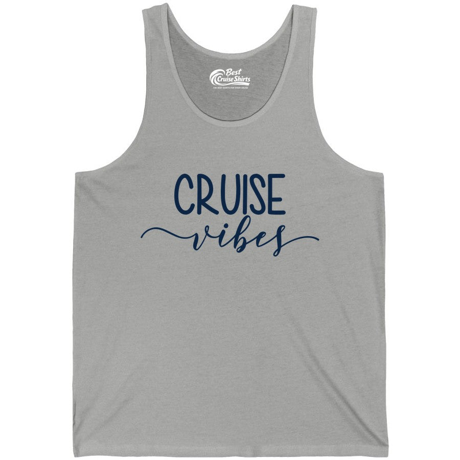 Cruise Vibes Shirt - Fun Cruise Vacation Tee for Groups & Parties (Tank Top) in Athletic Heather - Cruise Vibes Modern Script Typography Shirt for Group Cruise Trips