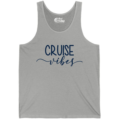 Cruise Vibes Shirt - Fun Cruise Vacation Tee for Groups & Parties (Tank Top) in Athletic Heather - Cruise Vibes Modern Script Typography Shirt for Group Cruise Trips