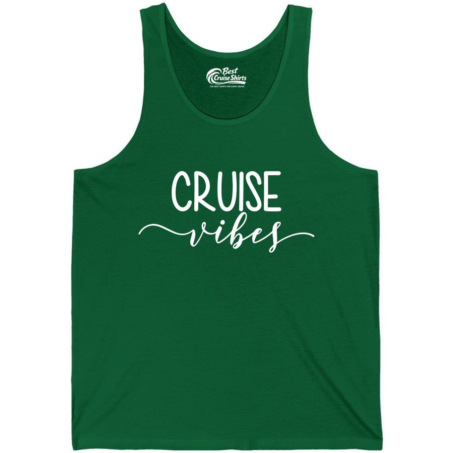 Cruise Vibes Shirt - Fun Cruise Vacation Tee for Groups & Parties (Tank Top) in Kelly - Cruise Vibes Modern Script Typography Shirt for Group Cruise Trips