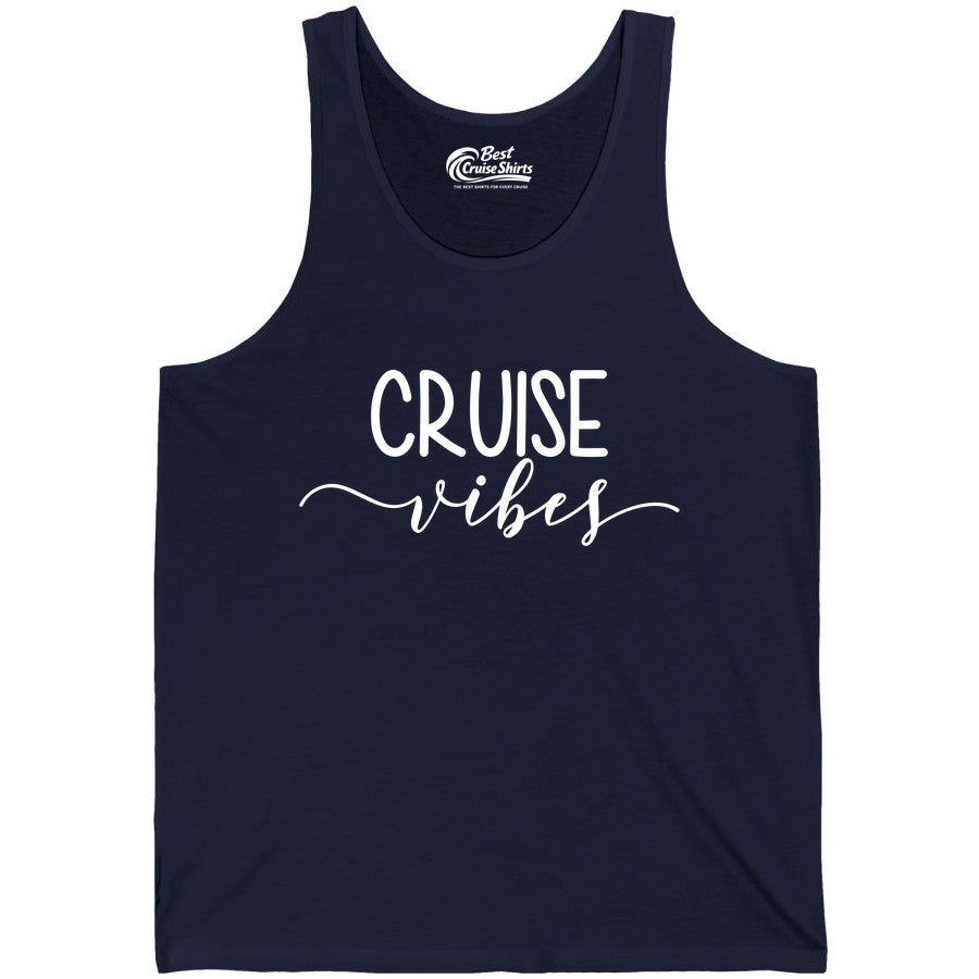 Cruise Vibes Shirt - Fun Cruise Vacation Tee for Groups & Parties (Tank Top) in Navy - Cruise Vibes Modern Script Typography Shirt for Group Cruise Trips