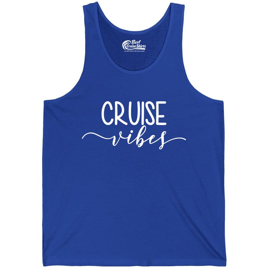 Cruise Vibes Shirt - Fun Cruise Vacation Tee for Groups & Parties (Tank Top) in True Royal - Cruise Vibes Modern Script Typography Shirt for Group Cruise Trips