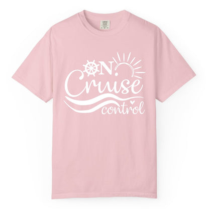 On Cruise Control Shirt - Fun Nautical Cruise Vacation Apparel Tee (Comfort Color) in Blossom - On Cruise Control Shirt - Playful Nautical Sun and Waves Design