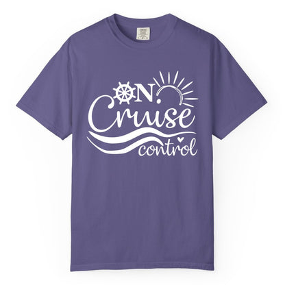 On Cruise Control Shirt - Fun Nautical Cruise Vacation Apparel Tee (Comfort Color) in Grape - On Cruise Control Shirt - Playful Nautical Sun and Waves Design