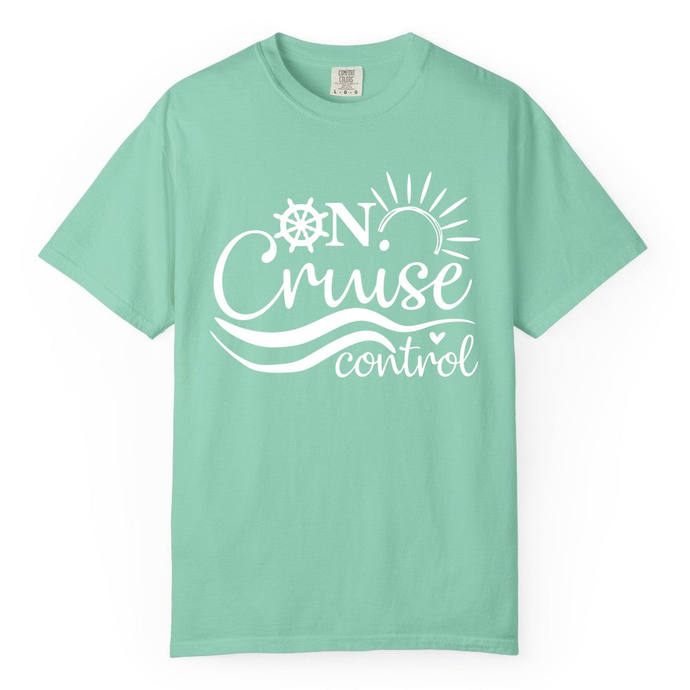 On Cruise Control Shirt - Fun Nautical Cruise Vacation Apparel Tee (Comfort Color) in Island Reef - On Cruise Control Shirt - Playful Nautical Sun and Waves Design