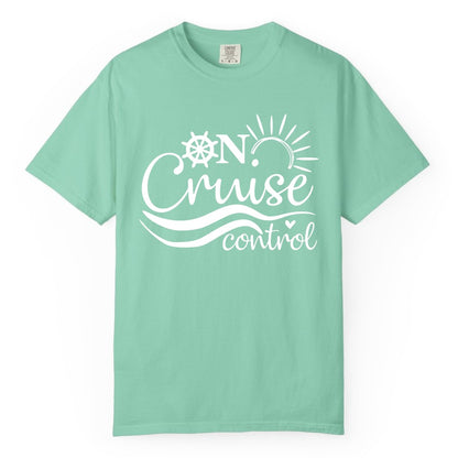 On Cruise Control Shirt - Fun Nautical Cruise Vacation Apparel Tee (Comfort Color) in Island Reef - On Cruise Control Shirt - Playful Nautical Sun and Waves Design