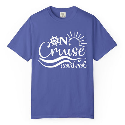 On Cruise Control Shirt - Fun Nautical Cruise Vacation Apparel Tee (Comfort Color) in Periwinkle - On Cruise Control Shirt - Playful Nautical Sun and Waves Design