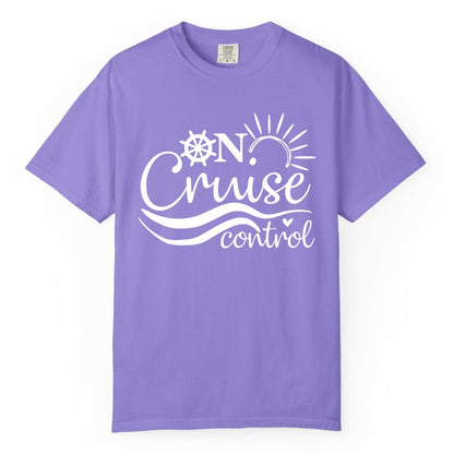 On Cruise Control Shirt - Fun Nautical Cruise Vacation Apparel Tee (Comfort Color) in Violet - On Cruise Control Shirt - Playful Nautical Sun and Waves Design