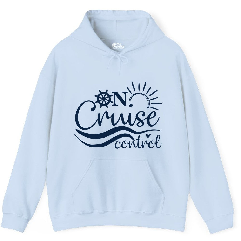On Cruise Control Shirt - Fun Nautical Cruise Vacation Apparel Tee (Hoodie) in Light Blue - On Cruise Control Shirt - Playful Nautical Sun and Waves Design