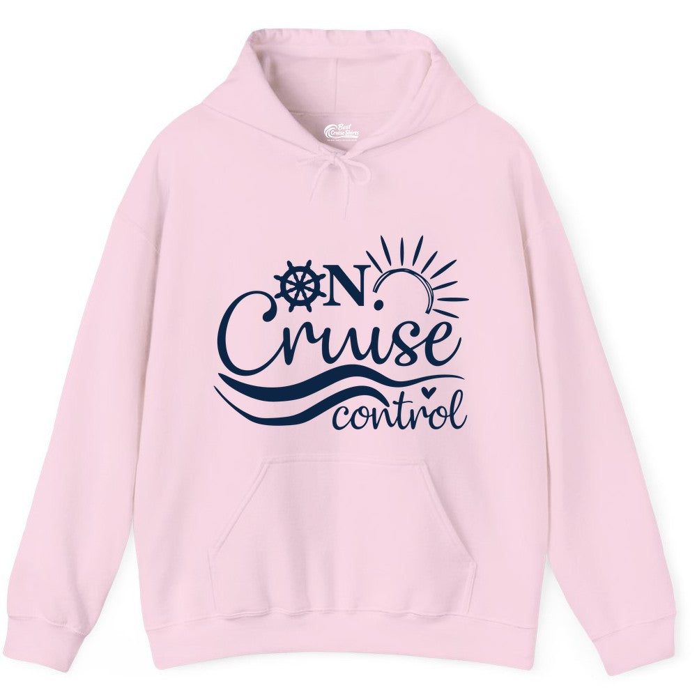 On Cruise Control Shirt - Fun Nautical Cruise Vacation Apparel Tee (Hoodie) in Light Pink - On Cruise Control Shirt - Playful Nautical Sun and Waves Design