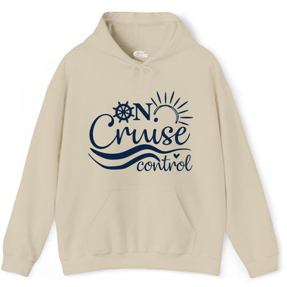 On Cruise Control Shirt - Fun Nautical Cruise Vacation Apparel Tee (Hoodie) in Sand - On Cruise Control Shirt - Playful Nautical Sun and Waves Design