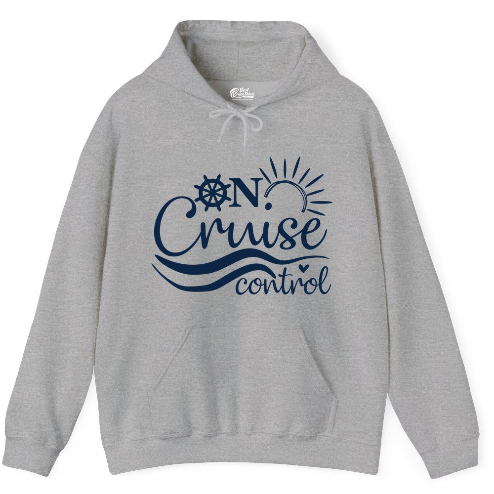 On Cruise Control Shirt - Fun Nautical Cruise Vacation Apparel Tee (Hoodie) in Sport Grey - On Cruise Control Shirt - Playful Nautical Sun and Waves Design