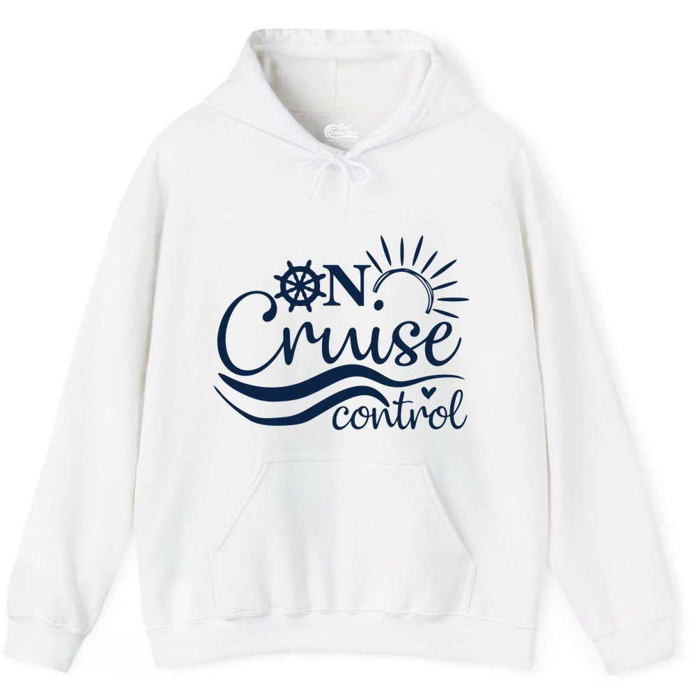 On Cruise Control Shirt - Fun Nautical Cruise Vacation Apparel Tee (Hoodie) in White - On Cruise Control Shirt - Playful Nautical Sun and Waves Design
