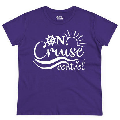 On Cruise Control Shirt - Fun Nautical Cruise Vacation Apparel Tee (Ladies Tee) in Purple - On Cruise Control Shirt - Playful Nautical Sun and Waves Design