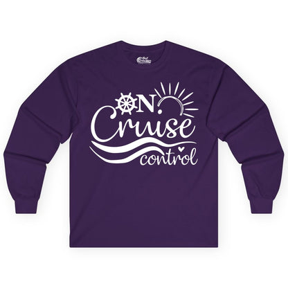 On Cruise Control Shirt - Fun Nautical Cruise Vacation Apparel Tee (Long Sleeve) in Purple - On Cruise Control Shirt - Playful Nautical Sun and Waves Design