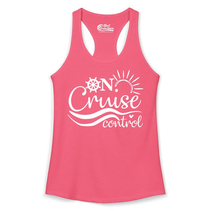 On Cruise Control Shirt - Fun Nautical Cruise Vacation Apparel Tee (Ladies Tank) in Hot Pink - On Cruise Control Shirt - Playful Nautical Sun and Waves Design