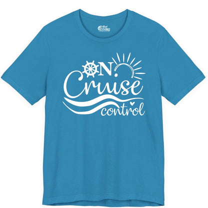 On Cruise Control Shirt - Fun Nautical Cruise Vacation Apparel Tee (Premium Tee) in Aqua - On Cruise Control Shirt - Playful Nautical Sun and Waves Design