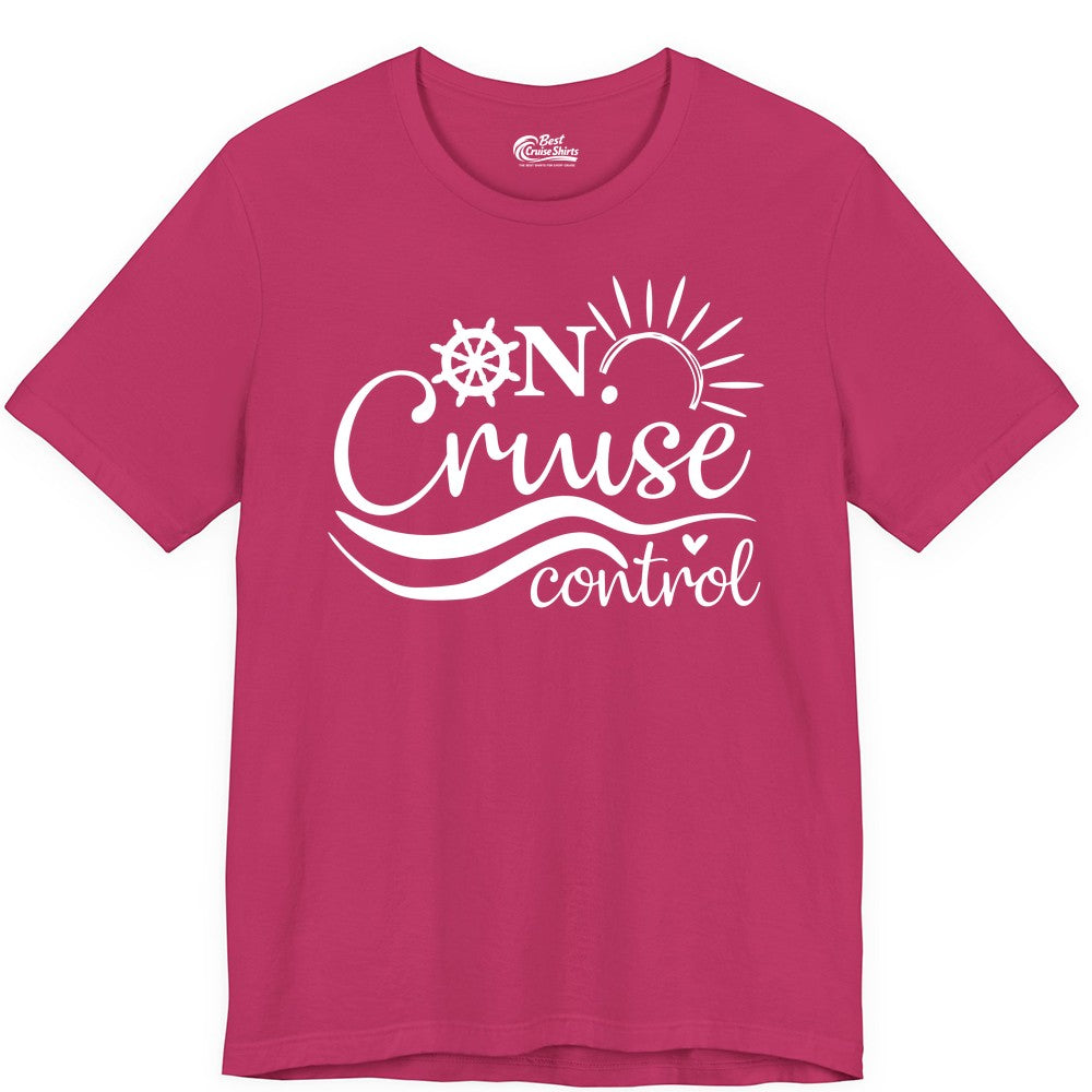 On Cruise Control Shirt - Fun Nautical Cruise Vacation Apparel Tee (Premium Tee) in Berry - On Cruise Control Shirt - Playful Nautical Sun and Waves Design