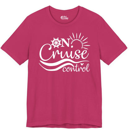 On Cruise Control Shirt - Fun Nautical Cruise Vacation Apparel Tee (Premium Tee) in Berry - On Cruise Control Shirt - Playful Nautical Sun and Waves Design
