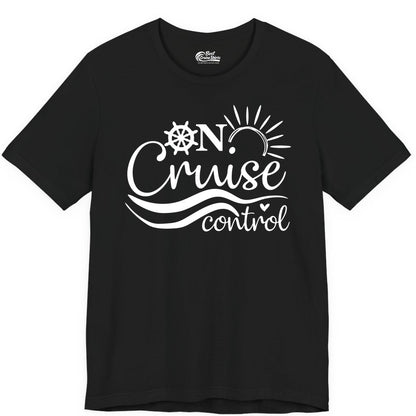 On Cruise Control Shirt - Fun Nautical Cruise Vacation Apparel Tee (Premium Tee) in Black - On Cruise Control Shirt - Playful Nautical Sun and Waves Design