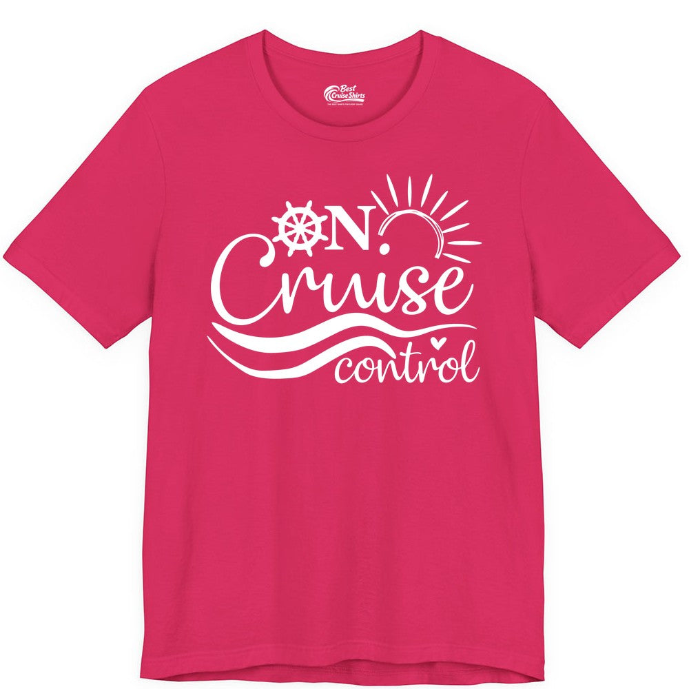 On Cruise Control Shirt - Fun Nautical Cruise Vacation Apparel Tee (Premium Tee) in Fuchsia - On Cruise Control Shirt - Playful Nautical Sun and Waves Design