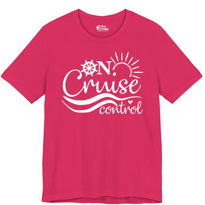 On Cruise Control Shirt - Fun Nautical Cruise Vacation Apparel Tee (Premium Tee) in Fuchsia - On Cruise Control Shirt - Playful Nautical Sun and Waves Design