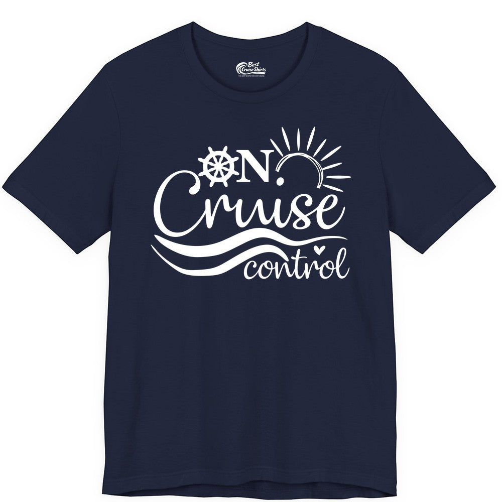 On Cruise Control Shirt - Fun Nautical Cruise Vacation Apparel Tee (Premium Tee) in Navy - On Cruise Control Shirt - Playful Nautical Sun and Waves Design