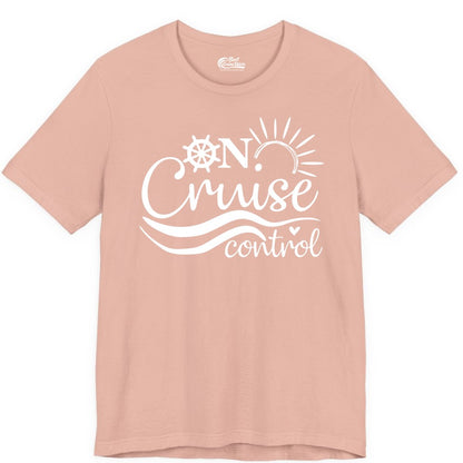 On Cruise Control Shirt - Fun Nautical Cruise Vacation Apparel Tee (Premium Tee) in Peach - On Cruise Control Shirt - Playful Nautical Sun and Waves Design