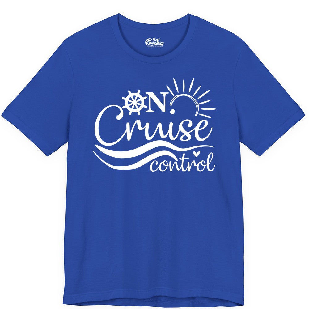 On Cruise Control Shirt - Fun Nautical Cruise Vacation Apparel Tee (Premium Tee) in True Royal - On Cruise Control Shirt - Playful Nautical Sun and Waves Design