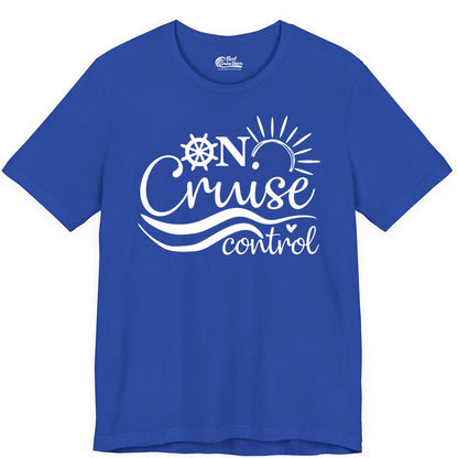 On Cruise Control Shirt - Fun Nautical Cruise Vacation Apparel Tee (Premium Tee) in True Royal - On Cruise Control Shirt - Playful Nautical Sun and Waves Design
