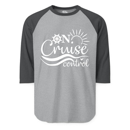 On Cruise Control Shirt - Fun Nautical Cruise Vacation Apparel Tee (Raglan) in Heather GreyHeather Charcoal - On Cruise Control Shirt - Playful Nautical Sun and Waves Design