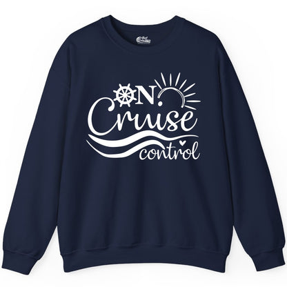 On Cruise Control Shirt - Fun Nautical Cruise Vacation Apparel Tee (Sweatshirt) in Navy - On Cruise Control Shirt - Playful Nautical Sun and Waves Design