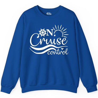 On Cruise Control Shirt - Fun Nautical Cruise Vacation Apparel Tee (Sweatshirt) in Royal - On Cruise Control Shirt - Playful Nautical Sun and Waves Design
