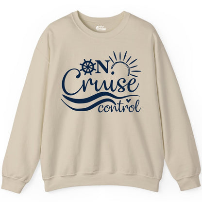 On Cruise Control Shirt - Fun Nautical Cruise Vacation Apparel Tee (Sweatshirt) in Sand - On Cruise Control Shirt - Playful Nautical Sun and Waves Design