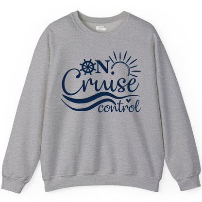 On Cruise Control Shirt - Fun Nautical Cruise Vacation Apparel Tee (Sweatshirt) in Sport Grey - On Cruise Control Shirt - Playful Nautical Sun and Waves Design