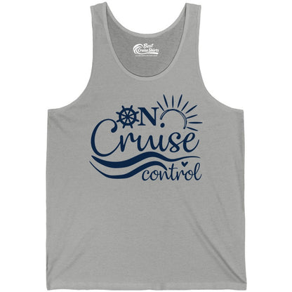 On Cruise Control Shirt - Fun Nautical Cruise Vacation Apparel Tee (Tank Top) in Athletic Heather - On Cruise Control Shirt - Playful Nautical Sun and Waves Design