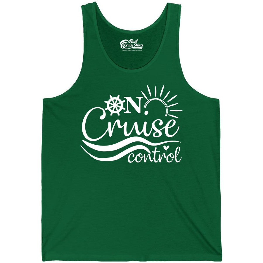 On Cruise Control Shirt - Fun Nautical Cruise Vacation Apparel Tee (Tank Top) in Kelly - On Cruise Control Shirt - Playful Nautical Sun and Waves Design