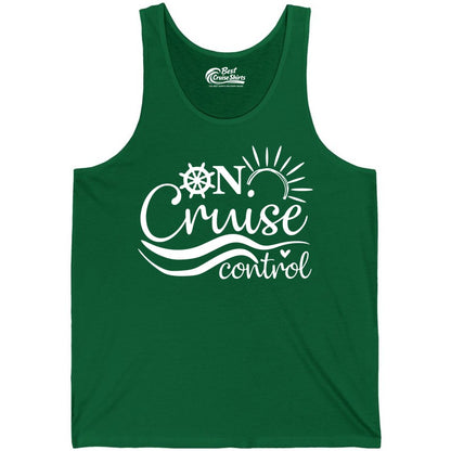 On Cruise Control Shirt - Fun Nautical Cruise Vacation Apparel Tee (Tank Top) in Kelly - On Cruise Control Shirt - Playful Nautical Sun and Waves Design