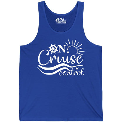 On Cruise Control Shirt - Fun Nautical Cruise Vacation Apparel Tee (Tank Top) in True Royal - On Cruise Control Shirt - Playful Nautical Sun and Waves Design