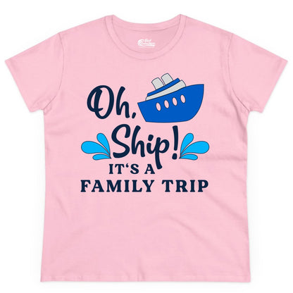 Family Cruise Shirt - Funny Cruise Trip Tee for Vacation Groups (Ladies Tee) in Light Pink - Oh Ship Funny Family Cruise Trip Shirt Nautical Vacation Design