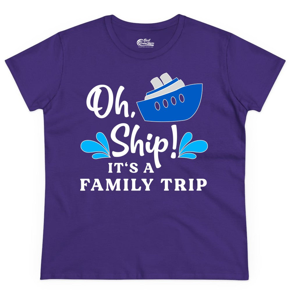 Family Cruise Shirt - Funny Cruise Trip Tee for Vacation Groups (Ladies Tee) in Purple - Oh Ship Funny Family Cruise Trip Shirt Nautical Vacation Design