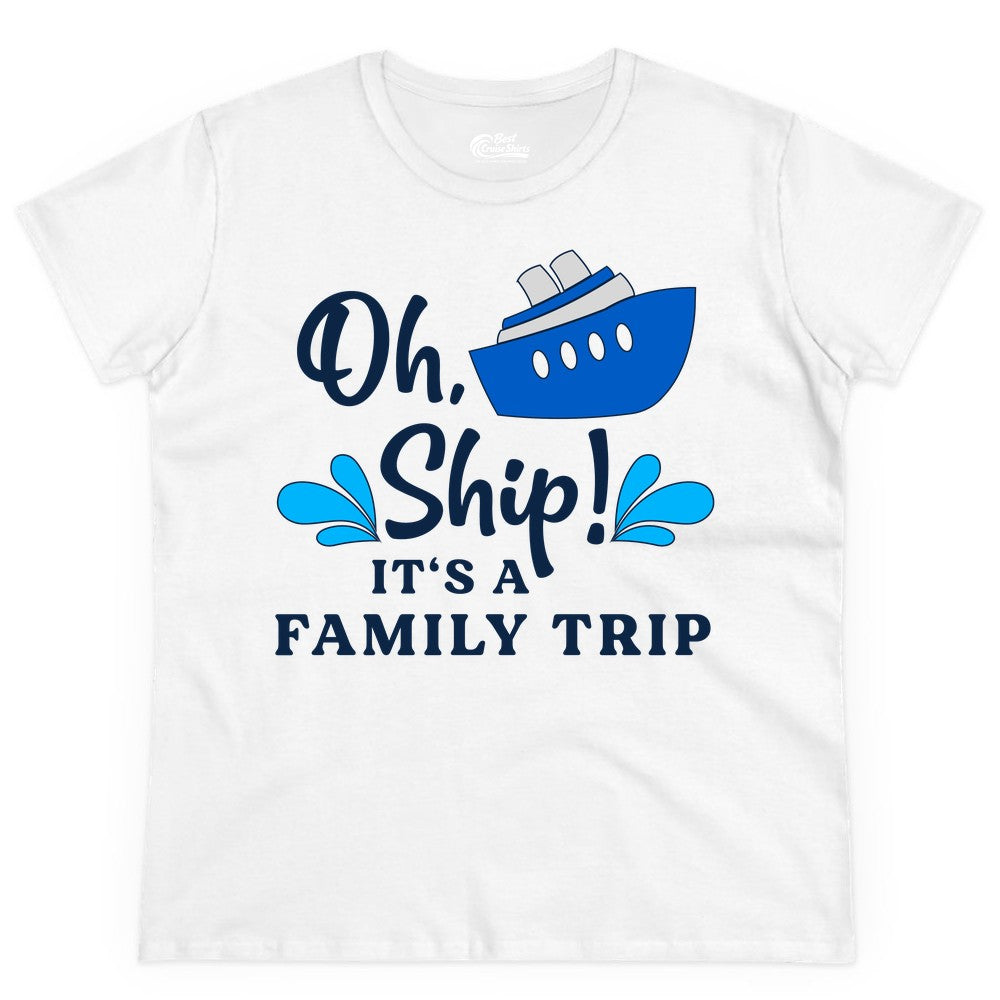Family Cruise Shirt - Funny Cruise Trip Tee for Vacation Groups (Ladies Tee) in White - Oh Ship Funny Family Cruise Trip Shirt Nautical Vacation Design
