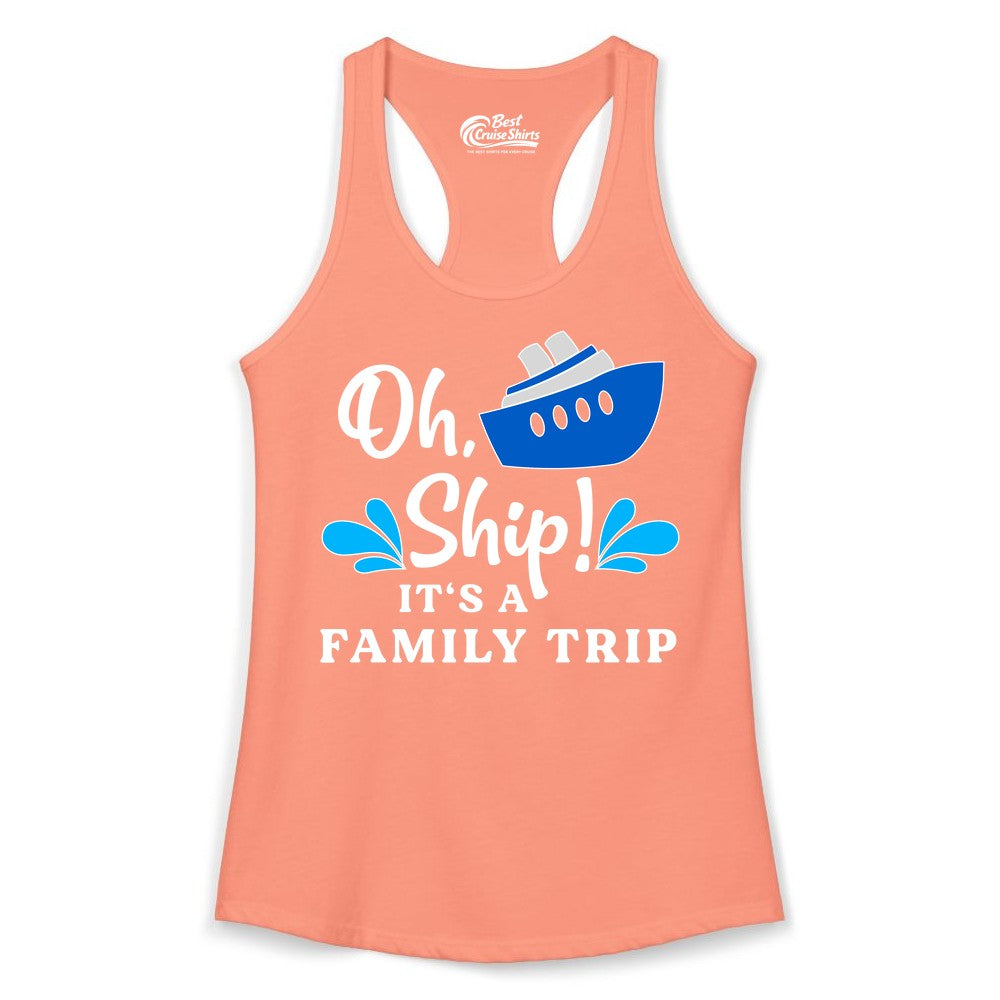 Family Cruise Shirt - Funny Cruise Trip Tee for Vacation Groups (Ladies Tank) in Solid Light Orange - Oh Ship Funny Family Cruise Trip Shirt Nautical Vacation Design