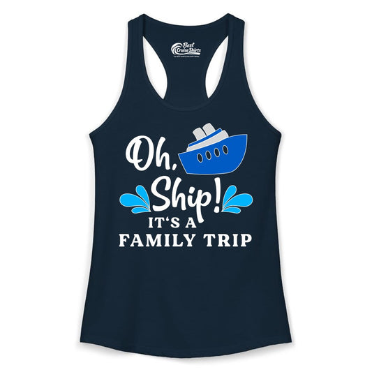 Family Cruise Shirt - Funny Cruise Trip Tee for Vacation Groups (Ladies Tank) in Solid Midnight Navy - Oh Ship Funny Family Cruise Trip Shirt Nautical Vacation Design