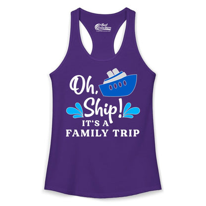 Family Cruise Shirt - Funny Cruise Trip Tee for Vacation Groups (Ladies Tank) in Solid Purple Rush - Oh Ship Funny Family Cruise Trip Shirt Nautical Vacation Design