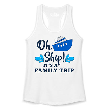 Family Cruise Shirt - Funny Cruise Trip Tee for Vacation Groups (Ladies Tank) in White - Oh Ship Funny Family Cruise Trip Shirt Nautical Vacation Design