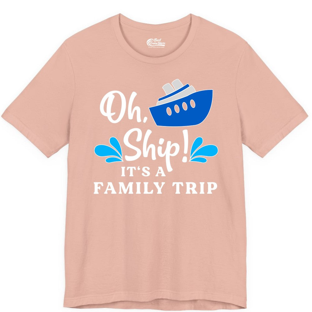 Family Cruise Shirt - Funny Cruise Trip Tee for Vacation Groups (Premium Tee) in Peach - Oh Ship Funny Family Cruise Trip Shirt Nautical Vacation Design