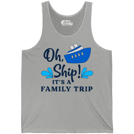 Family Cruise Shirt - Funny Cruise Trip Tee for Vacation Groups (Tank Top) in Athletic Heather - Oh Ship Funny Family Cruise Trip Shirt Nautical Vacation Design