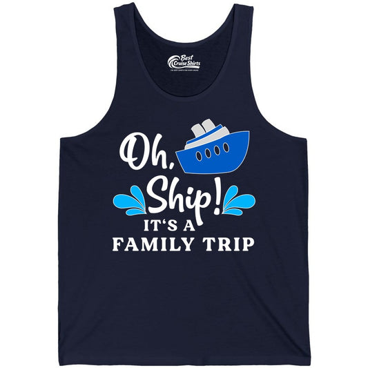 Family Cruise Shirt - Funny Cruise Trip Tee for Vacation Groups (Tank Top) in Navy - Oh Ship Funny Family Cruise Trip Shirt Nautical Vacation Design